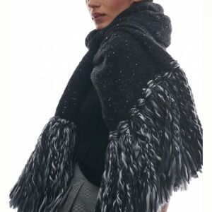 New Anthropologie Tasseled Scarf Black